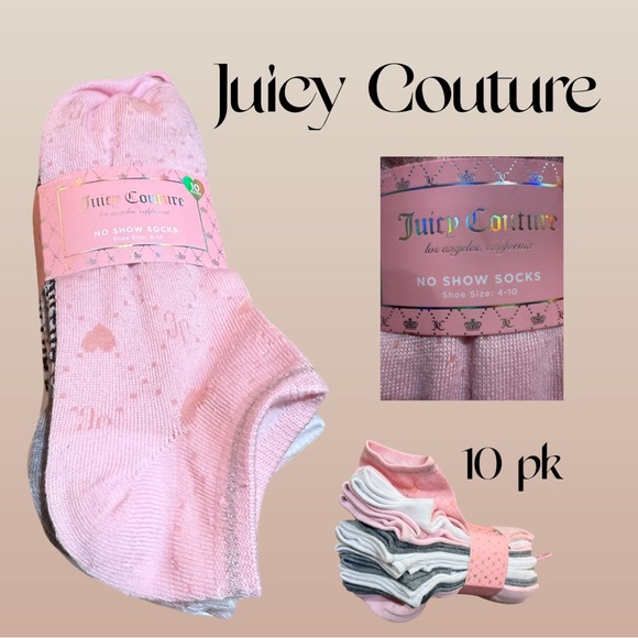 Juicy Couture No Show Socks 10-Pack | Women’s Size 4-10 | Pink Gray White 🩷 - Picture 2 of 8